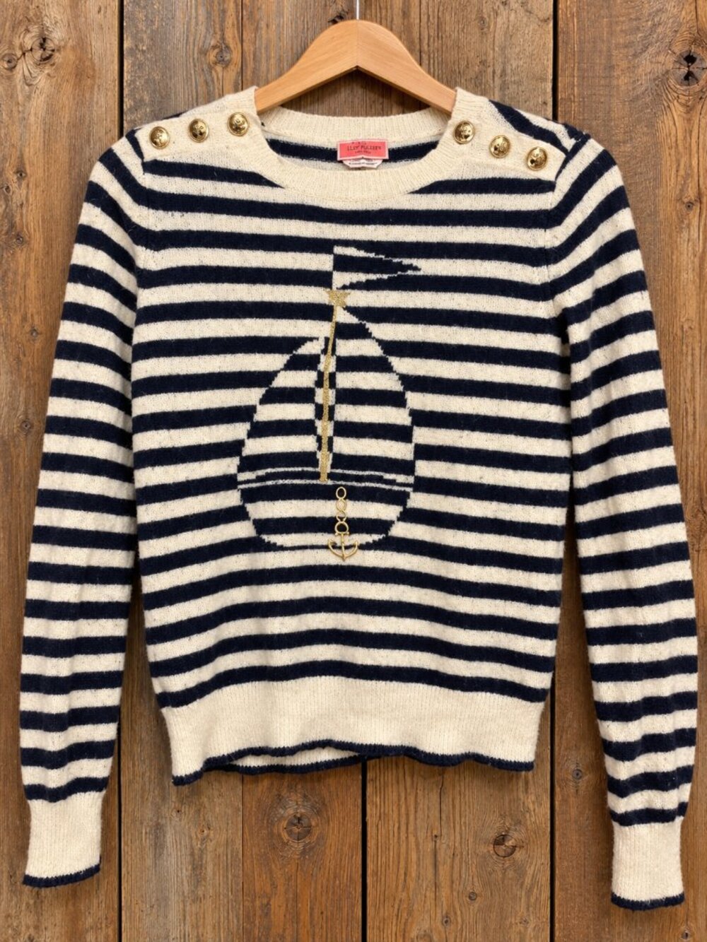 Kate Spade Sailboat Sweater Womens XS Navy Cream Striped Wool Cashmere Nautical